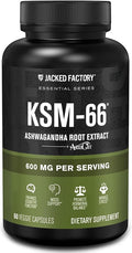 Jacked Factory Ashwagandha Root Extract (KSM-66 Ashwagandha) w/ 5% Withanolides - Supplement for Natural Stress Relief, Cognitive Function, Vitality, and Mood Support - 60 Veggie Capsules