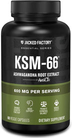 Jacked Factory Ashwagandha Root Extract (KSM-66 Ashwagandha) w/ 5% Withanolides - Supplement for Natural Stress Relief, Cognitive Function, Vitality, and Mood Support - 60 Veggie Capsules