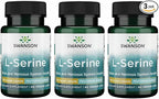 Swanson Ajipure L-Serine - Amino Acid Supplement Supporting Brain Health & Nervous System Function - Natural Formula Promoting Cognitive Function - (60 Veggie Capsules, 500mg Each) (3 Pack)