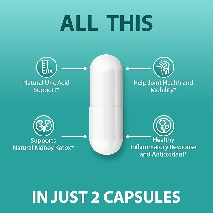 Natural Purge Uric Acid Flush, Support Uric Acid Cleanse and Balance, Joints and Mobility, Tart Cherry, Celery Seed and Eucommia Leaf Extract, Feet and Joint Support Supplement, 60 Capsules