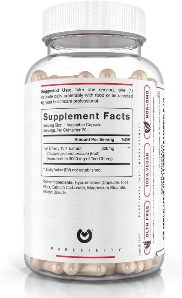 PUREFINITY Tart Cherry Capsules – Uric Acid Flush & Cleanse to Support Joint & Muscle Comfort with Raw Extract, Non-GMO, Gluten Free, Vegan – 30 Count (1 Month Supply)