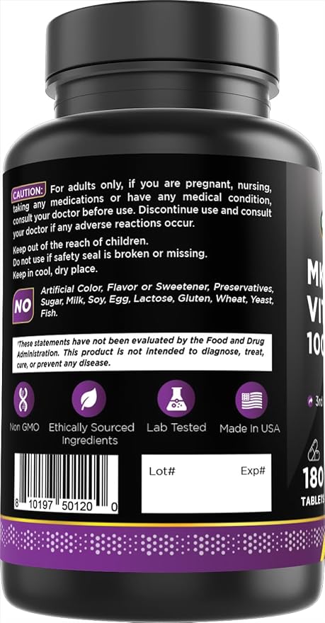 Oxify MK-7 Vitamin K2 100 mcg | 180 Tablets | Gluten-Free, Non-GMO | Supplement Made in USA
