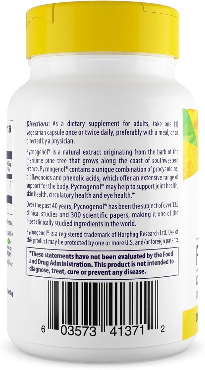 Healthy Origins Pycnogenol 100 mg (Nature's Super Antioxidant, Non-GMO, Gluten Free, Cardiovascular Support), 120 Veggie Caps