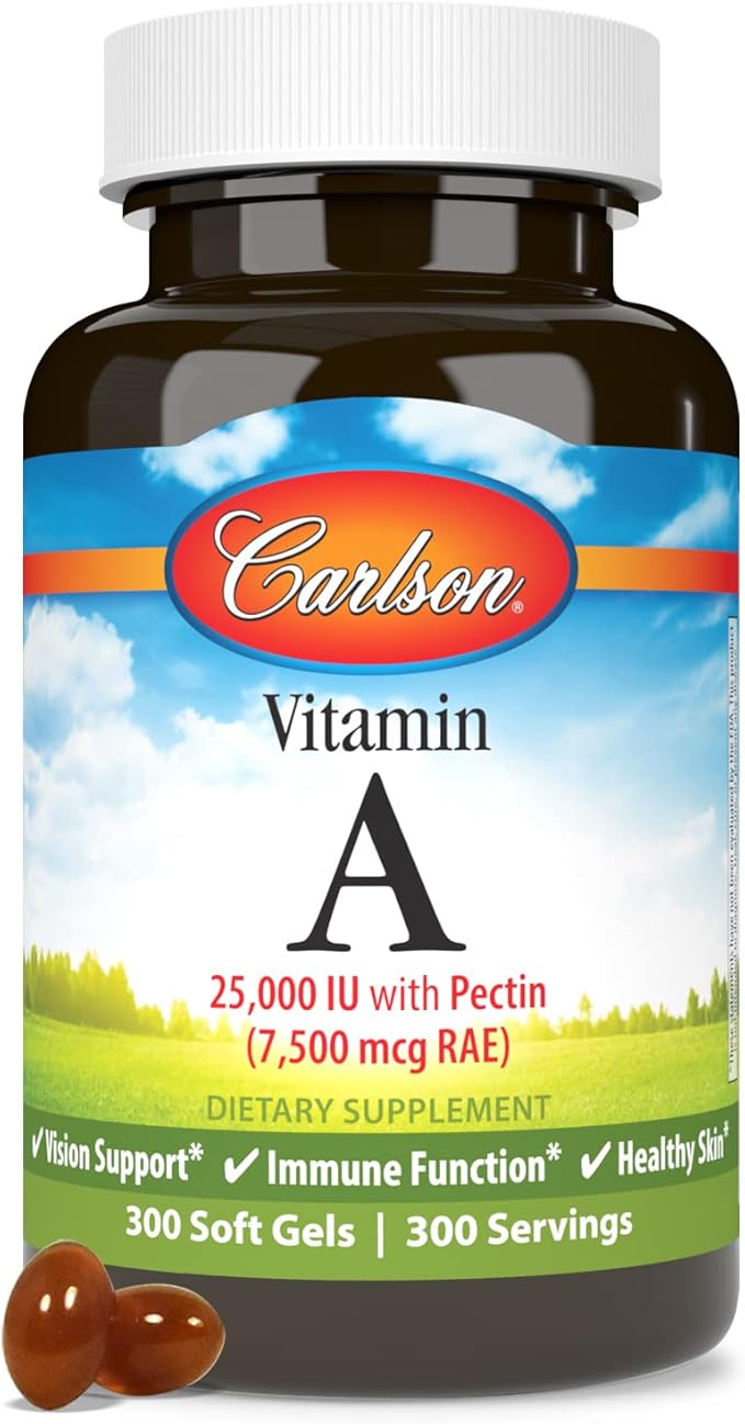 Carlson - Vitamin A, 25000 IU (7500 mcg RAE) with Pectin, Vision Health, Helps Night Vision, Skin Health, 300 Softgels