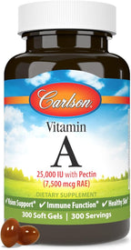 Carlson - Vitamin A, 25000 IU (7500 mcg RAE) with Pectin, Vision Health, Helps Night Vision, Skin Health, 300 Softgels