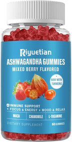 Organic Ashwagandha Gummies - with Turmeric Extract, L-Theanine & Vitamin B12 - Ashwagandha Ksm 66 for Immune Support & Increased Energy - Non GMO, Vegan - 120 Count