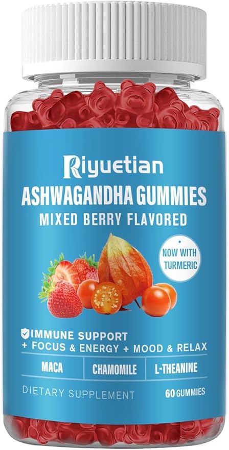 Organic Ashwagandha Gummies - with Turmeric Extract, L-Theanine & Vitamin B12 - Ashwagandha Ksm 66 for Immune Support & Increased Energy - Non GMO, Vegan - 120 Count