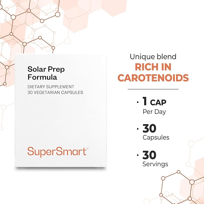 Supersmart Solar Prep Formula (Advanced Formula) - with Beta Carotene, Biotin - Skin Supplement | Gluten Free & Vegetarian Friendly - 30 Capsules