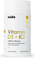 Vitamin D3 K2 5000 IU with MK7 (180 mcg) | Natural Supplement for Bone Strength, Heart Health, and Immune Support | Vegan Capsule | 60 Servings