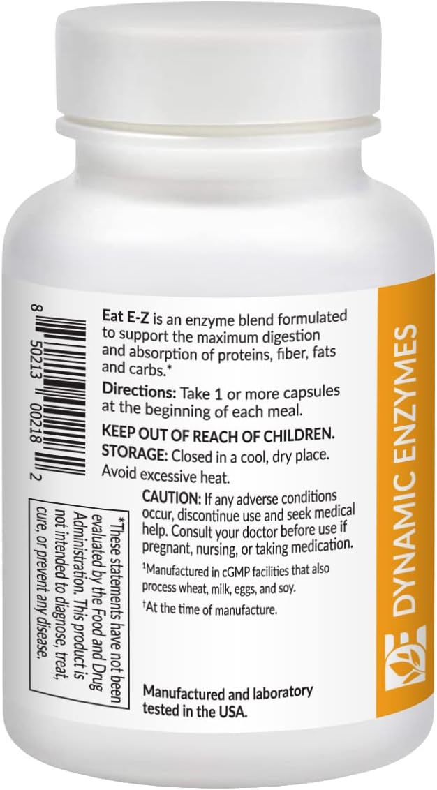 Eat E-Z Digestive Enzymes – Broad-Spectrum Enzyme Blend for Proteins, Carbohydrates, Fats, Dairy & Fiber – Supports Digestive Comfort & Occasional Bloating – 30 Capsules