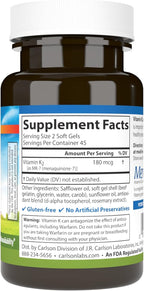 Carlson - Vitamin K2 MK-7 (Menaquinone), 180 mcg, Bone Support, Calcium Bioavailability, K2 Vitamin, Vitamin K-2, 90 Softgels