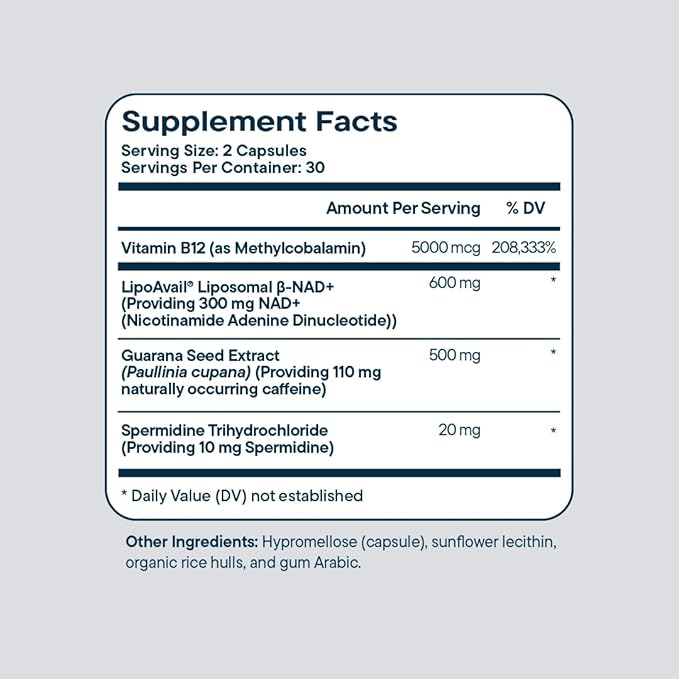 Santo Remedio NAD+ Supplement, Helps Support Healthy Aging and Cellular Health, 4 in 1 Energy Support, Made with Vitamin B12, NAD+, Guarana, and Spermidine, 30 Servings