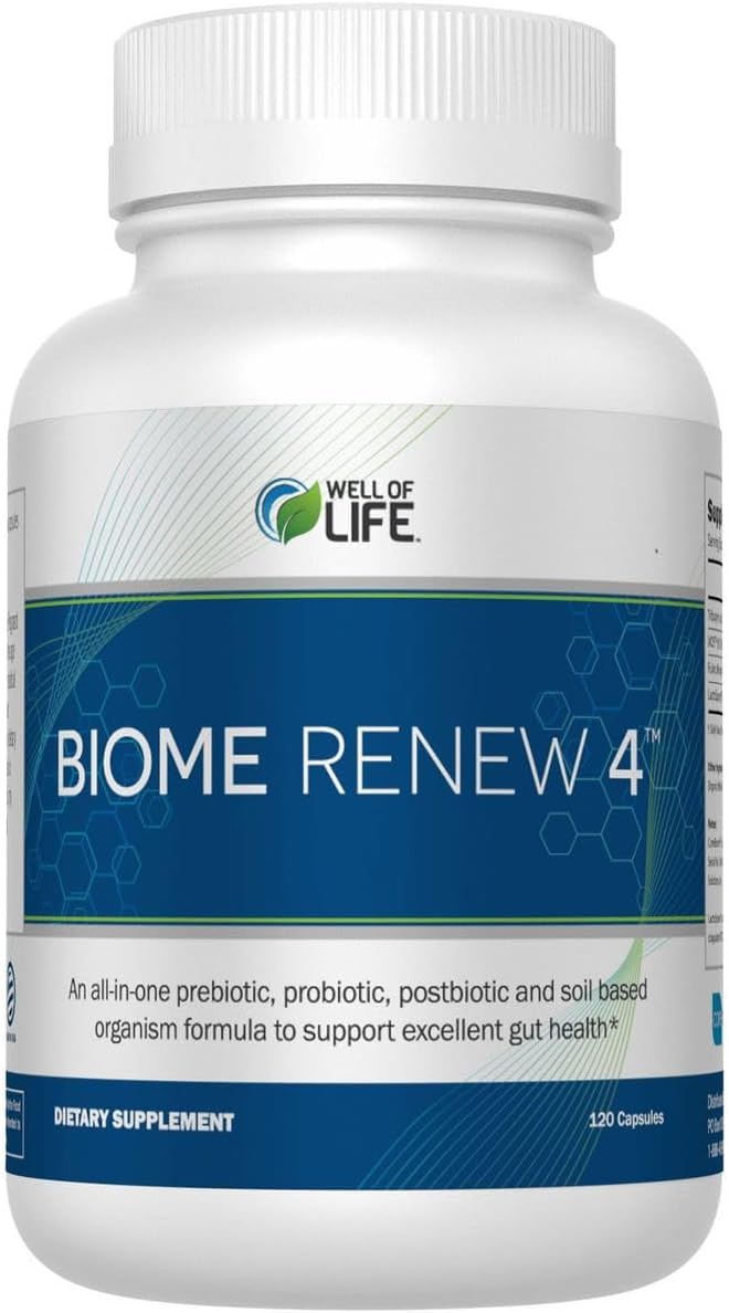 Well of Life Biome Renew 4 - All-in-one Digestive & Gut Health Formula - w/Digestive Enzymes Prebiotics & Probiotics for Healthy Gut Biome for Men and Women - Supports Gut Lining, Gas & Bloating