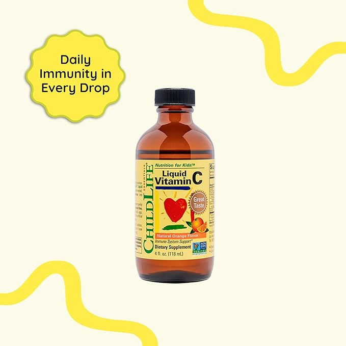 CHILDLIFE ESSENTIALS Liquid Vitamin C - Pure Vitamin C Liquid Supplement for Kids, Immune System Support, Great Taste - Natural Orange Flavor, 4 Fl Oz (Pack of 6)