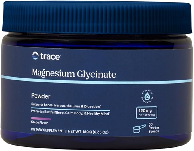 Trace Minerals Magnesium Glycinate Powder - Daily Magnesium Powder for Sleep Support - Calming Bedtime Drink - Natural & Gentle - Grape - 180g (60 Servings)