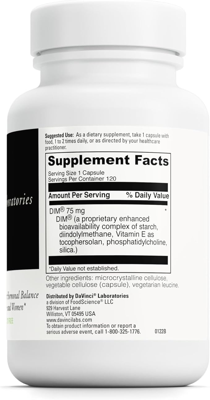 DAVINCI Labs DimPro - Dietary Supplement to Support Hormonal Balance in Men & Women & Healthy Weight Management* - with Vitamin E and More - Vegetarian - Soy-Free - Gluten-Free - 120 Capsules