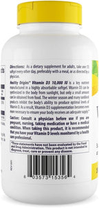 Healthy Origins Vitamin D3 10,000 IU (250 mcg), 360 Liquid Softgels - High Potency Sunshine Vitamin Supplement - Supports Strong Bones, Healthy Teeth & Immune System Function