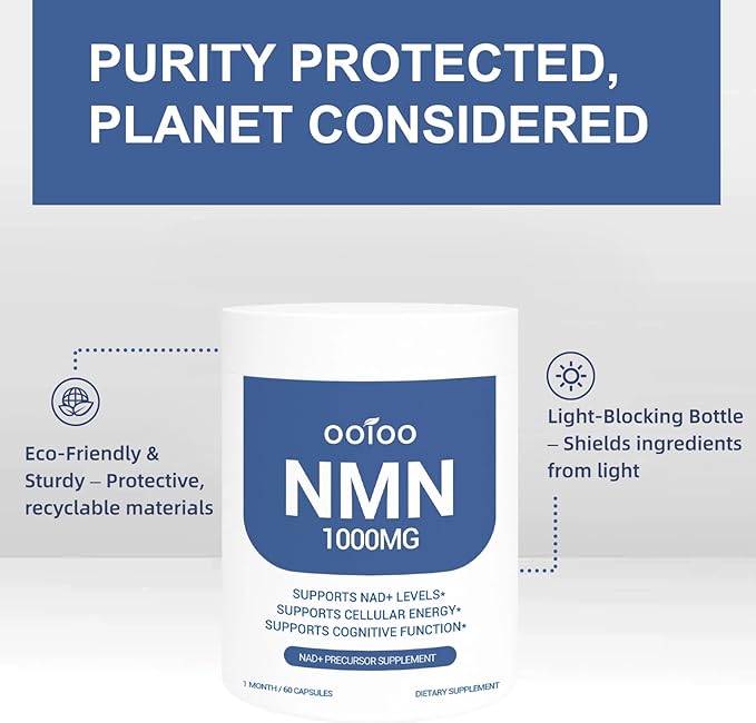 NMN Supplement 1000mg Pure Organic - NMNH Alternative, Supports Cellular Energy, NAD+ Levels & Healthy Aging, NAD+ Supplements for Women & Men, Nicotinamide Mononucleotide, Gluten Free, 60 Capsules