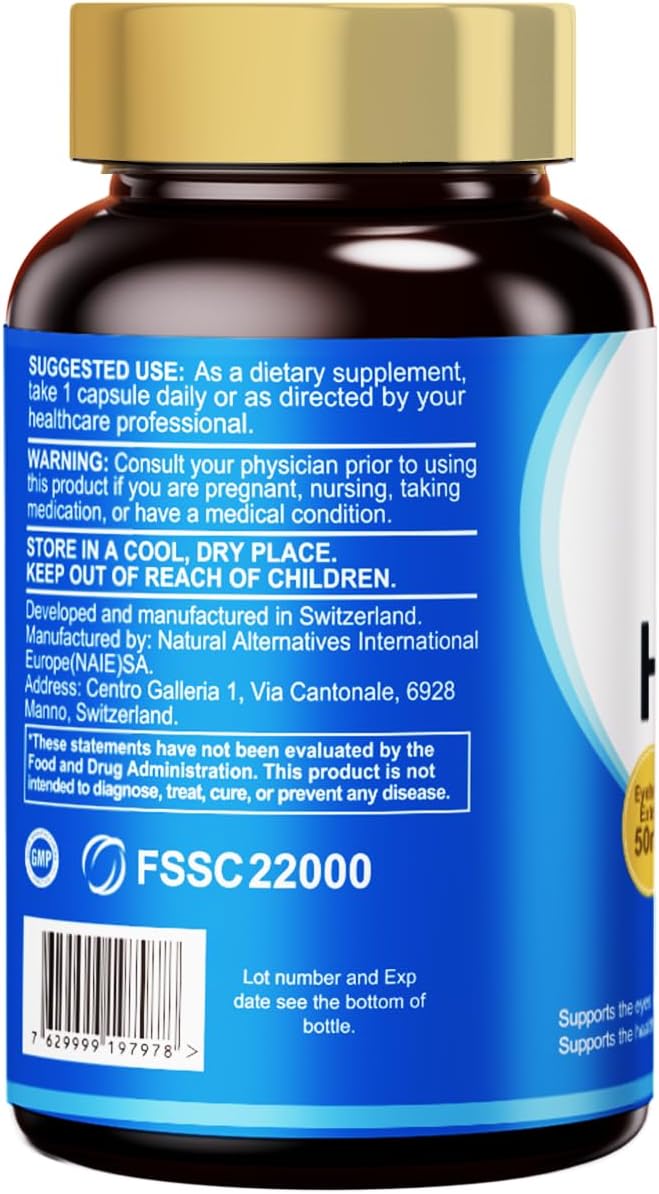HUJ Eye Health - Eye Supplement for Adults with Pycnogenol®(French Maritime Pine Bark Extract)，Bilberry Extract，Lutein - Supports Vision, Eye Function, and Blue Light Protection* - 30 Capsules