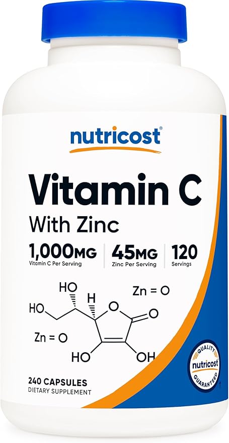 Nutricost Vitamin C with Zinc Capsules, 120 Servings - 1000mg, 45mg Zinc, Non-GMO, Gluten Free Vitamin C Supplement