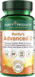 Purity Products Advanced D from Vitamin D3 Super Formula - Packed with Vitamin D, Vitamin K2, Zinc, Magnesium Citrate, Boron and Taurine - 60 Vegetarian Capsules
