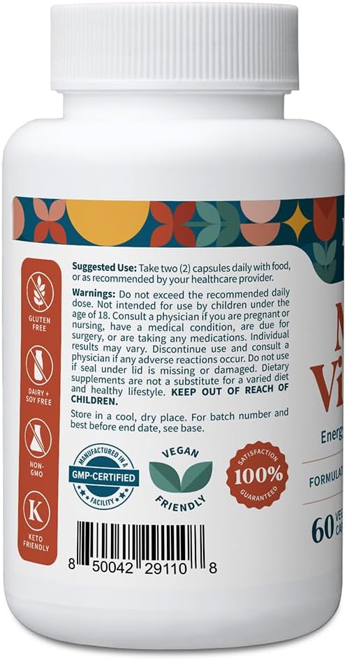 Pattern Wellness Multivitamin for Men & Women – Vitamin A, B, C, D, E – Supports Energy & Wellness – Whole Body Health – Daily Multivitamin Supplement – 60 Vegan Capsules