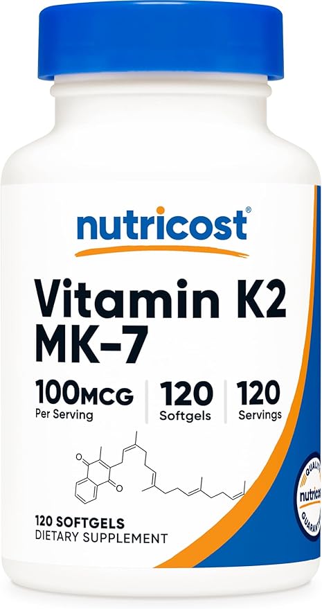 Nutricost Vitamin K2 MK-7 Supplement (100 mcg) 120 Softgels - GMO-Free