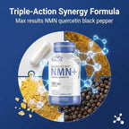 Nutri NMN Supplement 300mg NAD Supplement - Ultra High Absorption Stabilized NMN Nicotinamide Mononucleotide, 40% More NAD+ with Quercetin Phytosome & Black Pepper - mnm Supplement (60 Capsules)