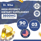 Dr. Wise Omega 3 Fish Oil 3600mg – 2160mg Omega-3 per Softgel (1300mg EPA, 860mg DHA) – Triple Strength, Once Daily – 90 Burpless Lemon Softgels – 3-Month Supply