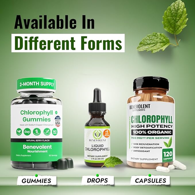 Benevolent Nourishment Chlorophyll Supplement, Detox & Immune Support, Internal Deodorizer, Liquid Drops