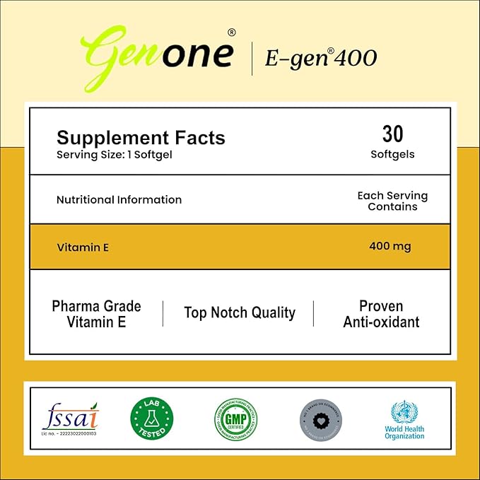 genone E-Gen 400 Vitamin E Capsule for Glowing Face, Skin and Hair Nutrition (30 Capsules)