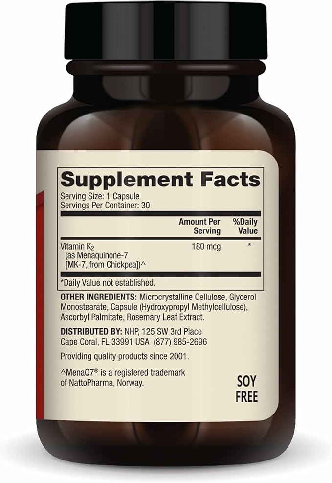 Dr. Mercola Vitamin K2-180 mcg Vitamin K2 as MK-7 - Supports Healthy Arterial Function & Heart Health - Non-GMO, Gluten-Free & Dairy-Free - 30 Capsules (30 Servings)
