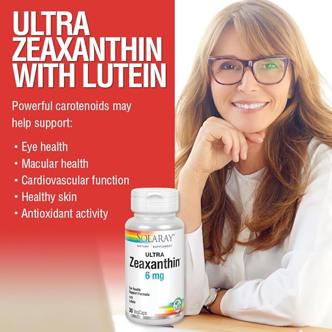 SOLARAY Zeaxanthin for Men & Women - Lutein and Zeaxanthin Supplement for Eyes, Vision & Macular Health Support Formula, Eye Vitamin Complex with Bilberry, Vitamin C, & Blueberry - 30 Veg Caps