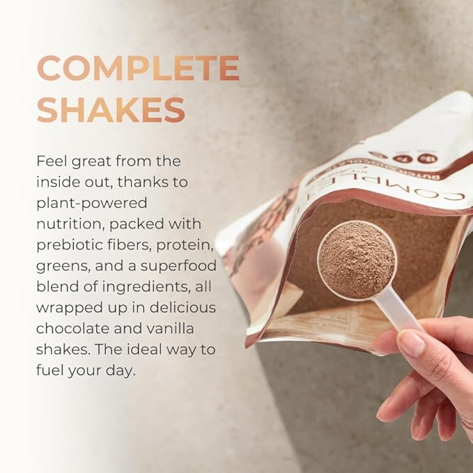 Complete by JuicePlus+ Dutch Chocolate Shakes - Plant-Based Nutrition - Whole Food Based Shake Powder with Protein, Fiber & Prebiotics - 30 Servings (2 Pouches, 15 Servings Each)