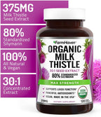 FarmHaven USDA Organic Milk Thistle Capsules | 30X Concentrated Seed Extract & 80% Silymarin Standardized - Supports Liver Function and Overall Health | Non-GMO | 240 Vegan Capsules