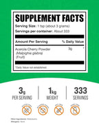 BulkSupplements.com Acerola Cherry Powder - Fruit Powder, Acerola Cherry Supplement, Vitamin C Supplement - Gluten Free, 3g per Serving, 1kg (2.2 lbs) (Pack of 1)