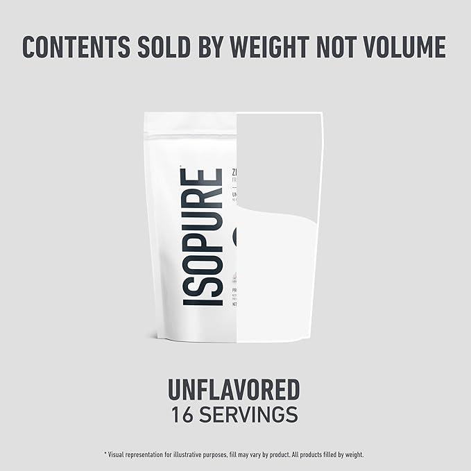 Isopure Zero Carb 100% Pure Whey Isolate Protein Powder, Gluten Free, with Vitamins, Unflavored, 25g Protein Per Serving, 1 Lb, 16 Servings (Packaging May Vary)
