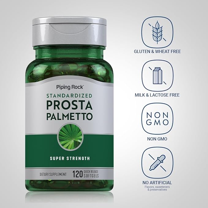 Piping Rock Saw Palmetto for Men and Women | 120 Softgels | Complex with Pumpkin Seed Oil & Pygeum Extract | Extra Strength Prostate Supplement | Non-GMO, Gluten-Free