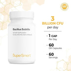 Supersmart - Bacillus Subtilis 3 Billion CFU per Day (High Potency) - Spore Probiotic Supplement | Non-GMO & Gluten Free - 60 DR Capsules