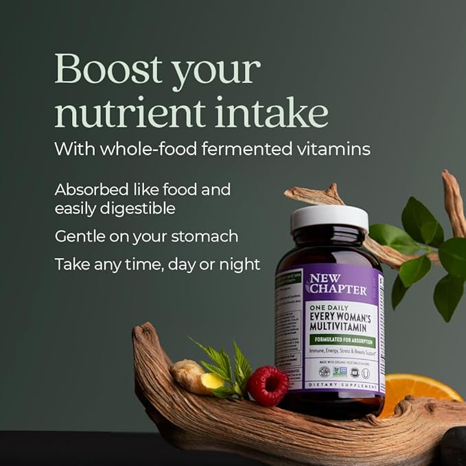New Chapter Women’s Multivitamin, Iron, B6, B12, Biotin for Hair Growth, D3, VIT C, Zinc for Immune & Stress, Gentle on an Empty Stomach, Daily, Non-GMO, Gluten-Free, 18+, 96 Tablets, (Pack of 2)