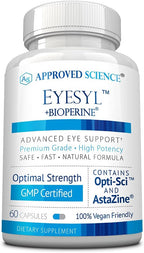 Approved Science EyeSyl - Eye Support Supplement - Chromium Picolinate, Taurine, Lutein, Zeaxanthin, Bilberry, BioPerine - 1 Month Supply - 60 Capsules - Made in The USA