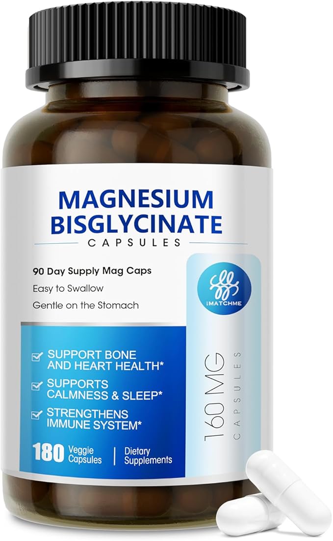 iMATCHME Magnesium Bisglycinate 100%, Magnesium Supplement Support to Sleep & Calmness,Heart Healthy, Muscle & Bones, Maximum Absorption,180 Capsules