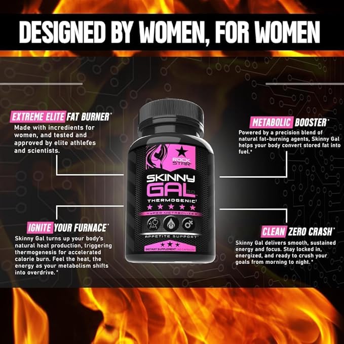 Weight Loss Pills for Women – Rockstar Skinny Gal Thermogenic Fat Burner, Fast-Acting Appetite Suppressant & Metabolism Booster, Max Strength, Keto Friendly