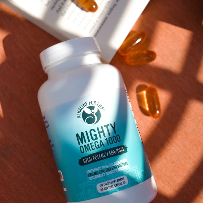 Alkaline for Life Mighty Omega 1000 Omega 3 Fish Oil Softgels, 1000 mg EPA DHA per Softgel, Preferred Triglyceride Form, South Pacific Anchovy Sourced, Professional-Grade, 90 Count