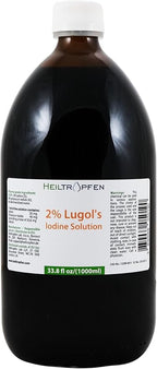2% Lugols Iodine Solution | 33.8 Fl Oz - 1000 ml | Third-Party Tested | Pharma Grade Ingredients | Made with 2 Percent Iodine and 4% Potassium Iodide | Glass Bottle | Lugol's Solution | Heiltropfen®