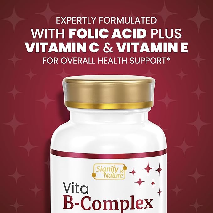 SIGNIFY NATURE VitaBComplex with Vitamin C and E, B Complex Vitamins for Women & Men, BComplex Supplements, VIT B1, B2, B3, B5, B6, B8, B9, B12, Super B Softgels - 60 CT