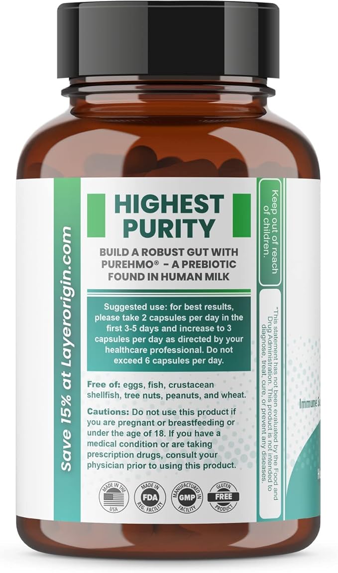 Layer Origin PureHMO Human Milk Oligosaccharide (HMO 2'-FL) Prebiotic Fiber - Feed 180 Billion Probiotics/Serving, 30-Day Supply