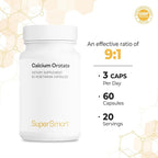 SuperSmart - Calcium Orotate with Magnesium Orotate 9:1 (Highly Bioavailable) - Advanced Teeth & Bones Strength Supplement | Non-GMO & Gluten Free - 60 Vegetarian Capsules