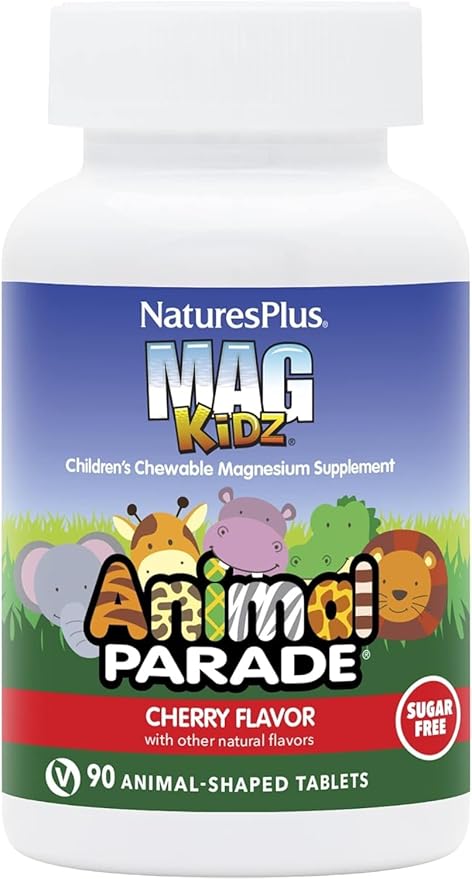 NaturesPlus Animal Parade Source of Life Sugar-Free MagKidz Children's Magnesium Supplement - Natural Cherry Flavor - 90 Count (Pack of 1) - Bone & Muscle Health Support - Gluten-Free