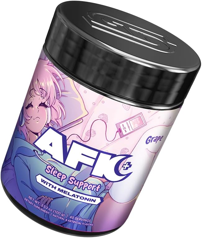 Gamer Supps AFK+® (with Melatonin): Grape - 40 Servings - Keto Friendly Magnesium-Focused Sleep Support Supplement, Apigenin, Sugar Free